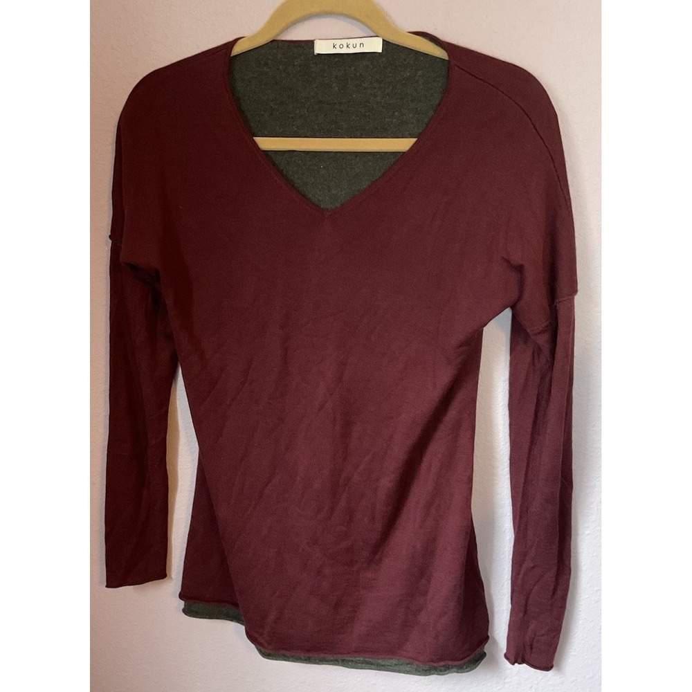 Kokun Red Maroon Burgundy‎ 2 Layer Bamboo Cashmere Long Sleeve Shirt Size Small